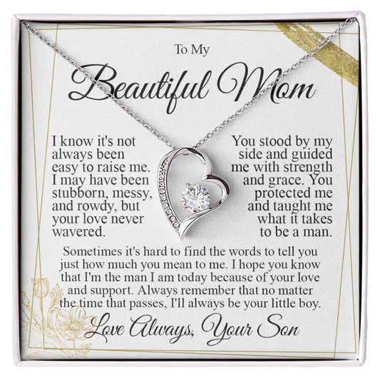 To My Beautiful Mom - I Love You Heart Necklace